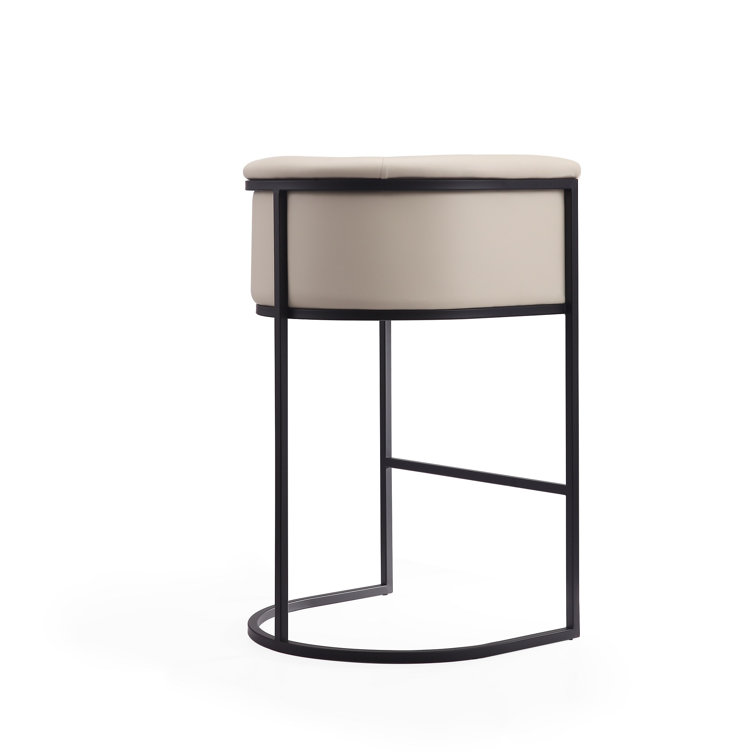Gray Upholstered Metal Frame Barrel Bar Stool