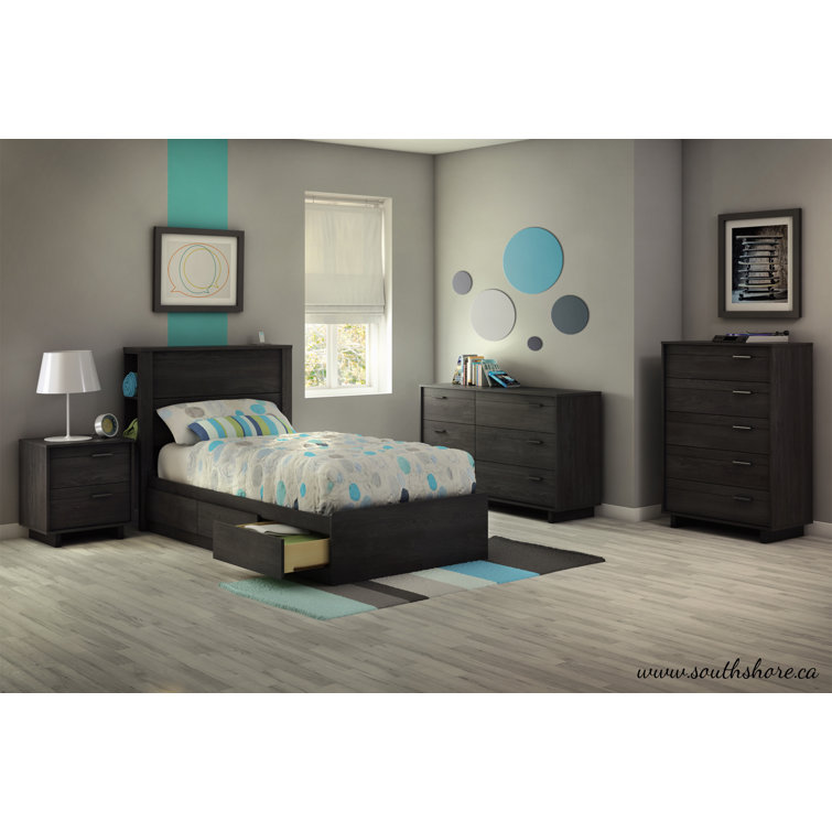 Gray Oak Twin Captain's Bed with 3 Storage Drawers