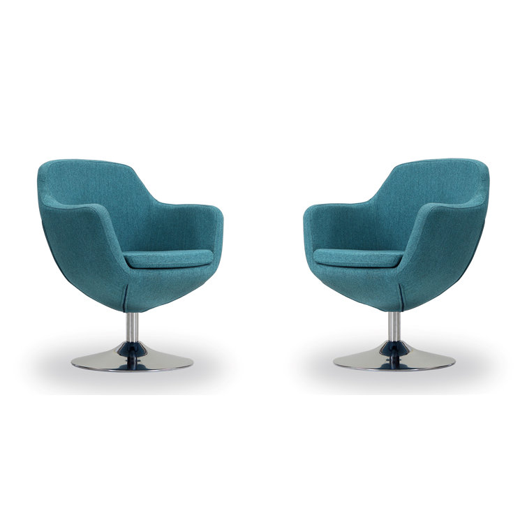 Modern Blue Faux Leather Egg Chair with Swivel Metal Base