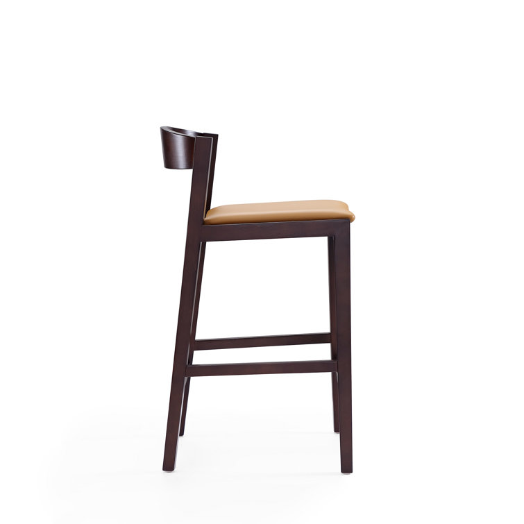 Danish Modern Klismos 26.5'' Counter Stool in Camel Brown Walnut