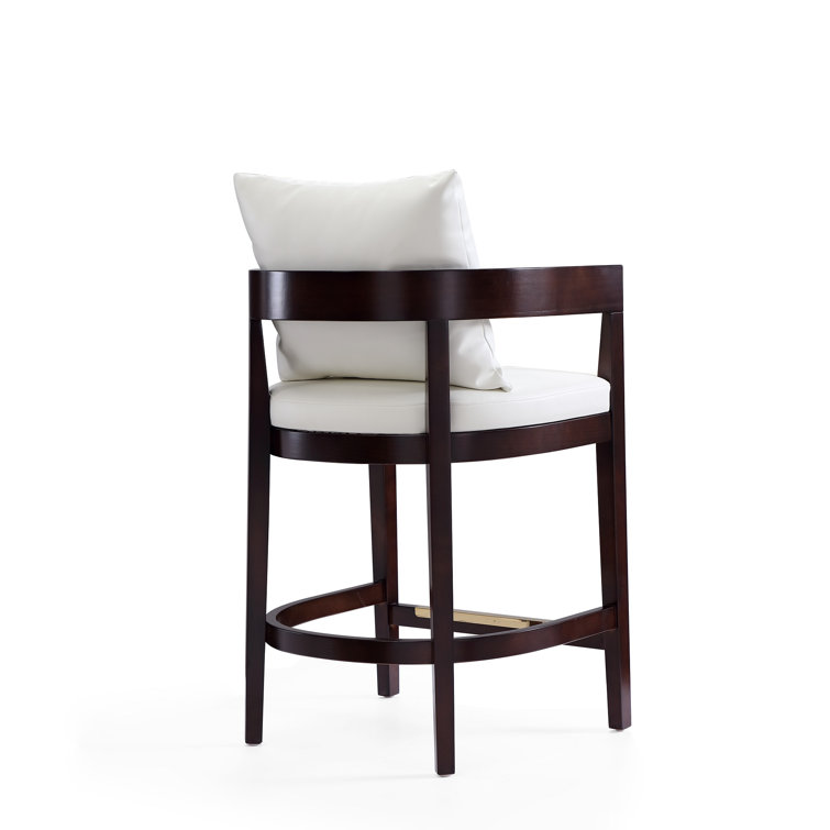 Manhattan Comfort Ritz Ivory Leather and Dark Walnut Wood Counter Stool - Set of 3