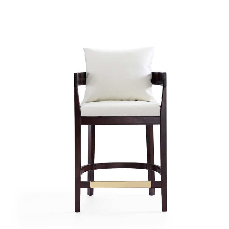 Manhattan Comfort Ritz Ivory Leather and Dark Walnut Wood Counter Stool - Set of 3