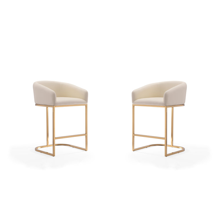 Cream Leather 36'' Upholstered Counter Stool with Metal Frame