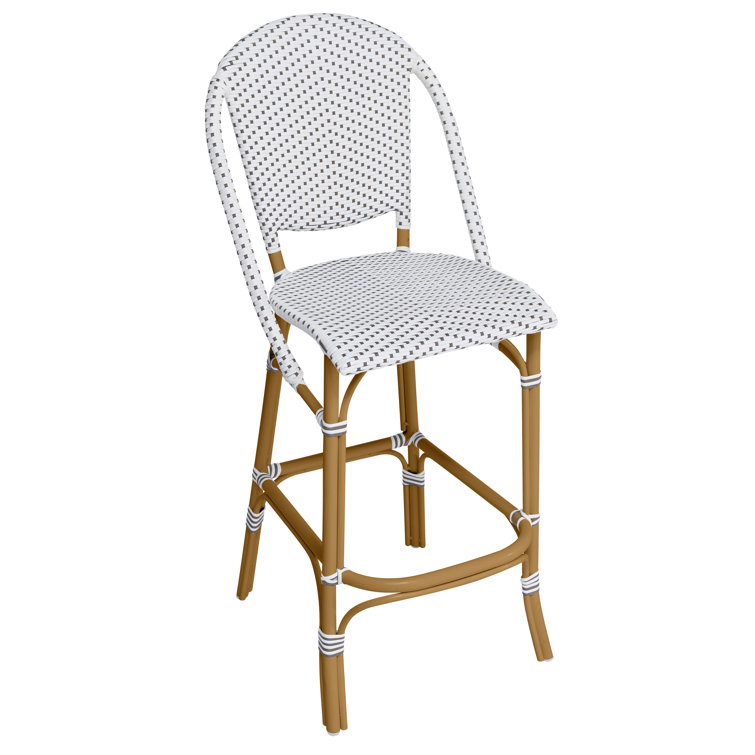 Almond and White Wicker Armless Outdoor Bar Stool