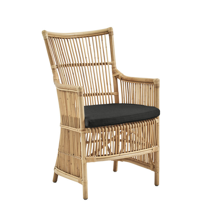 Natural Rattan and White Canvas Handcrafted Accent Chair