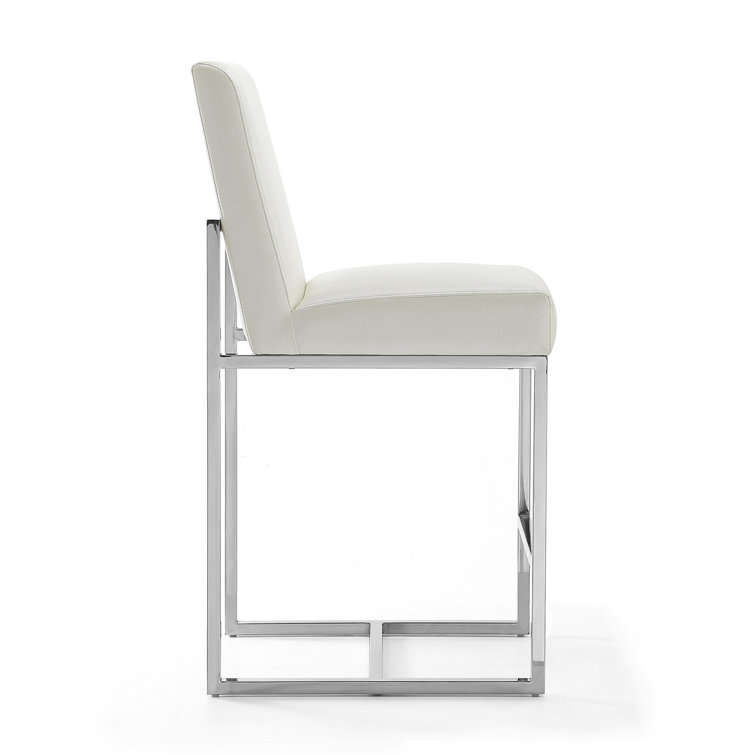 Pearl White Polished Chrome Geometric Counter Stool