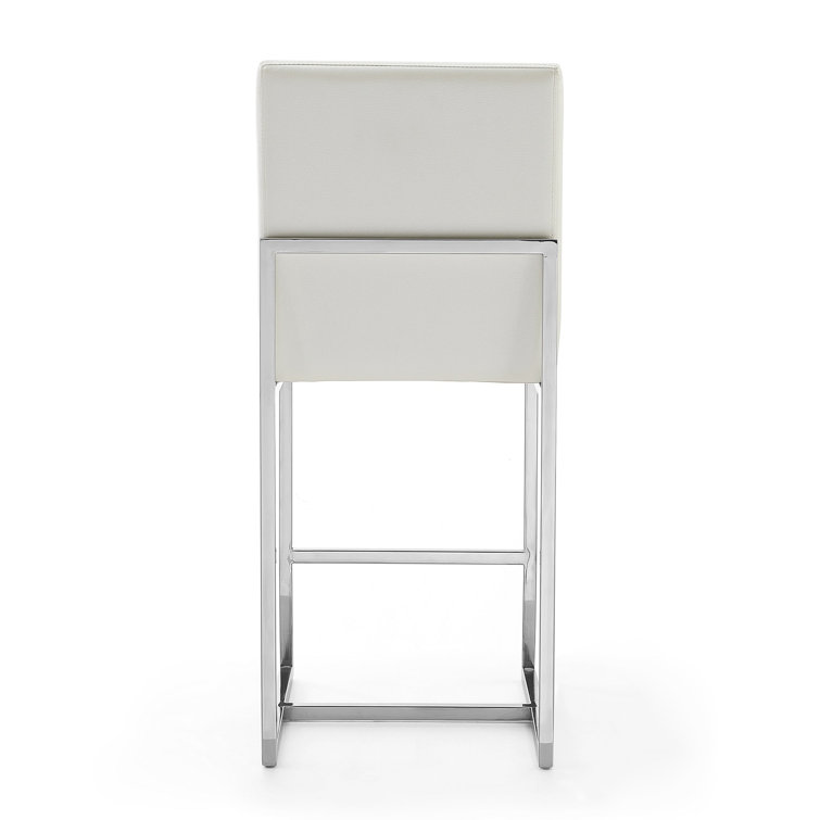 Pearl White Polished Chrome Geometric Counter Stool