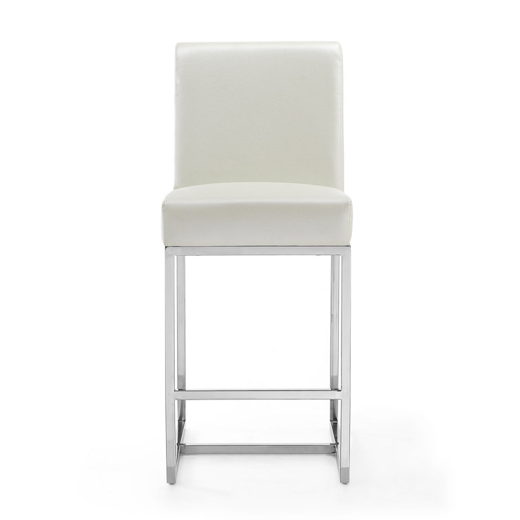 Pearl White Polished Chrome Geometric Counter Stool