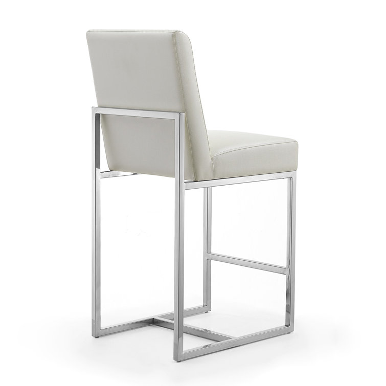 Pearl White Polished Chrome Geometric Counter Stool