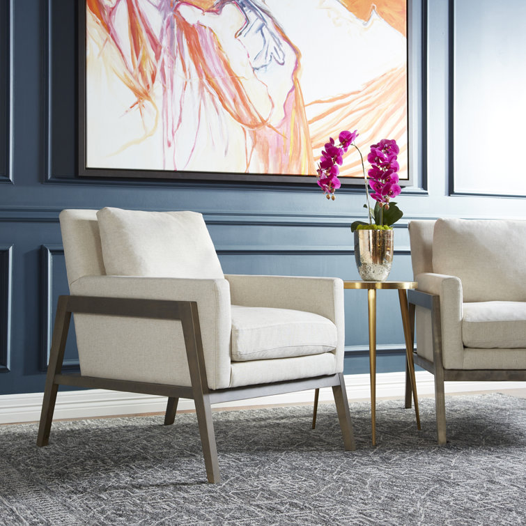 Presidio Cream Upholstered Armchair with Natural Wood Frame