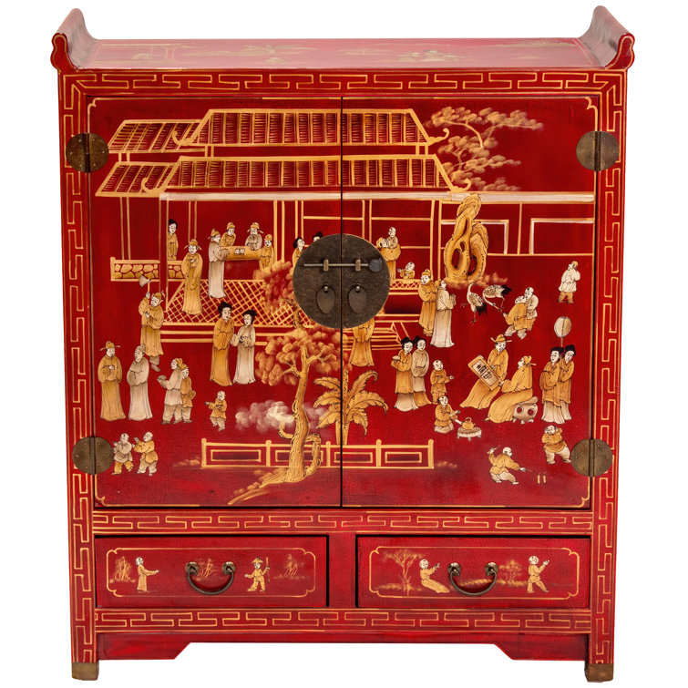 Handcrafted Red and Gold Lacquer Wood Altar Cabinet