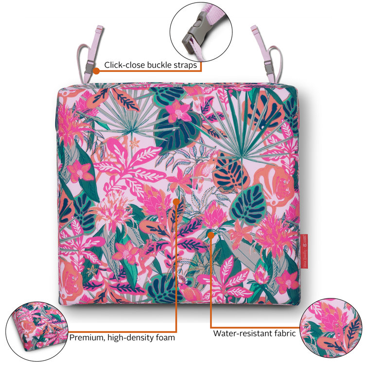 Rain Forest Canopy Coral 19" Square Outdoor Seat Cushion