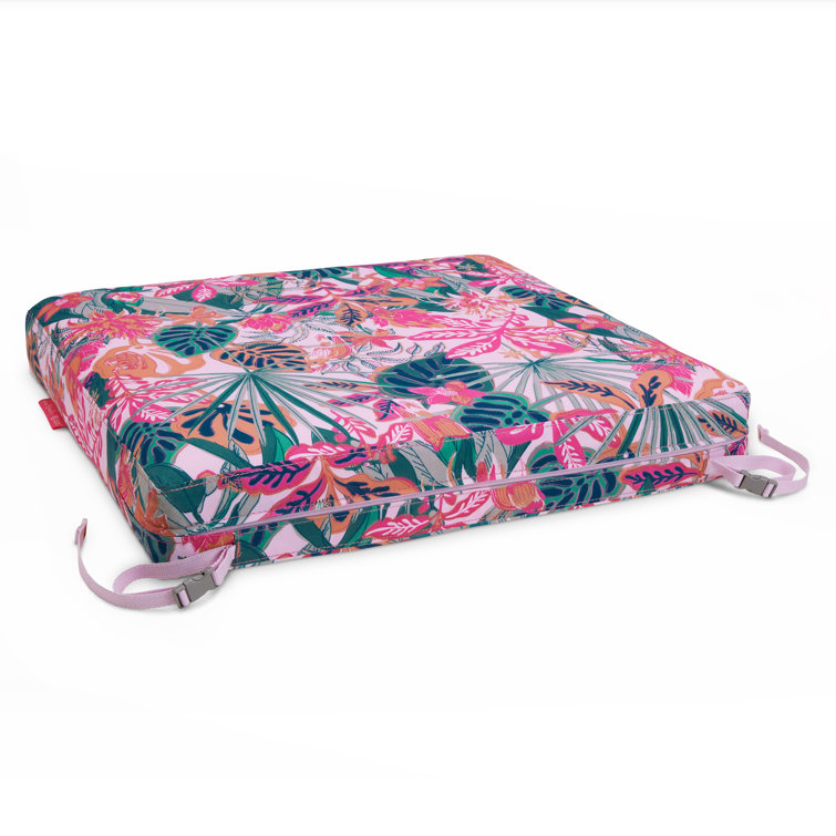 Rain Forest Canopy Coral 19" Square Outdoor Seat Cushion