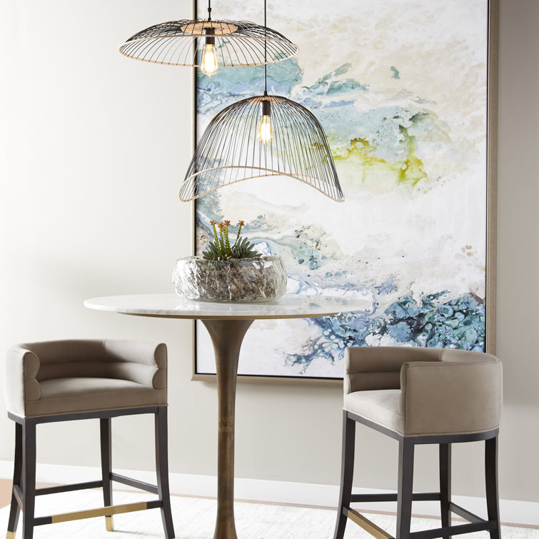 Parasol Matte Black Iron & Rattan 23.75" Pendant Light