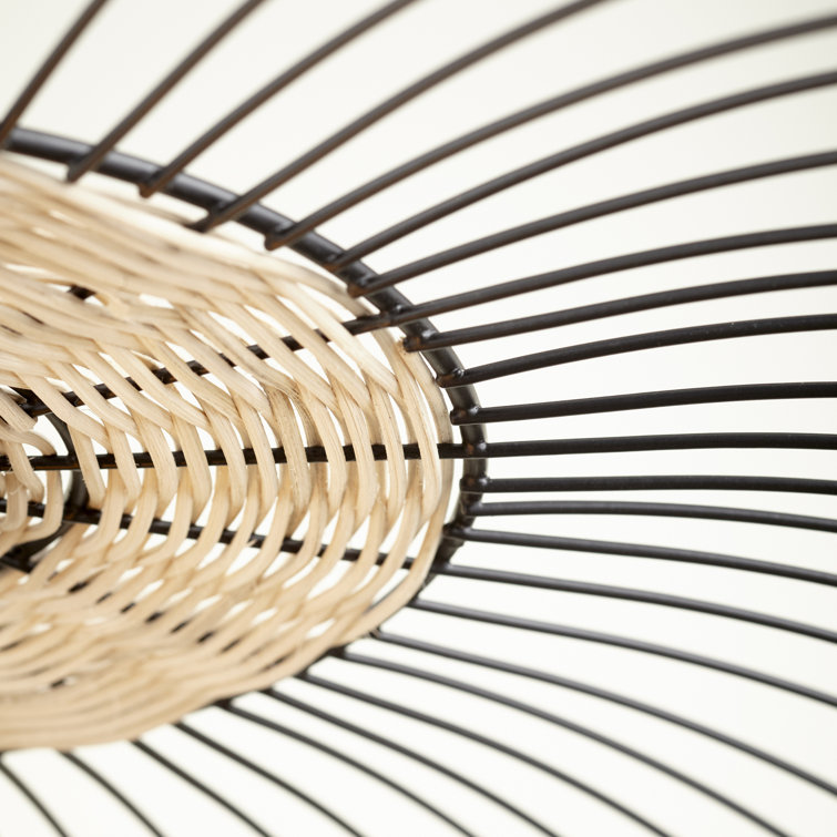 Parasol Matte Black Iron & Rattan 23.75" Pendant Light