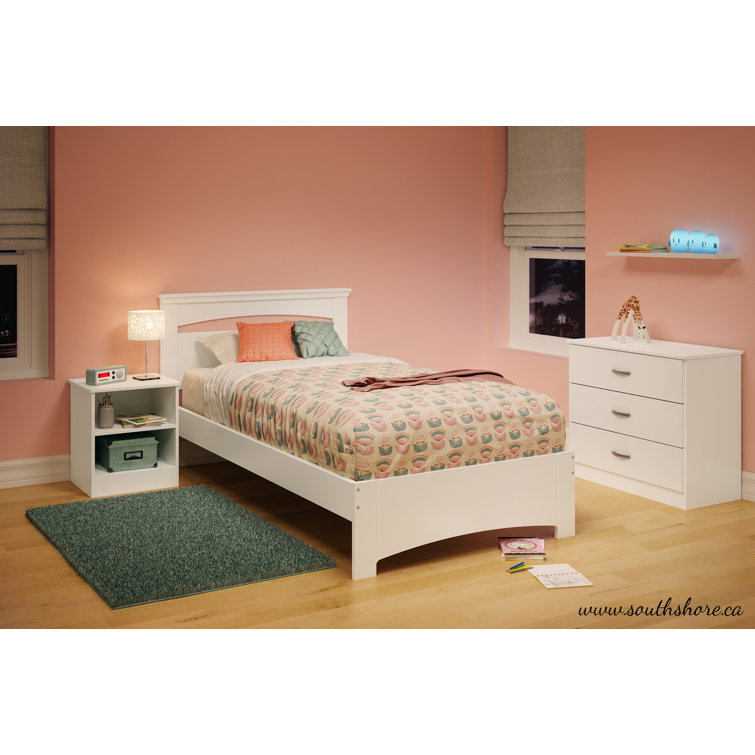 Pure White Twin Platform Bed with Drawer and Headboard