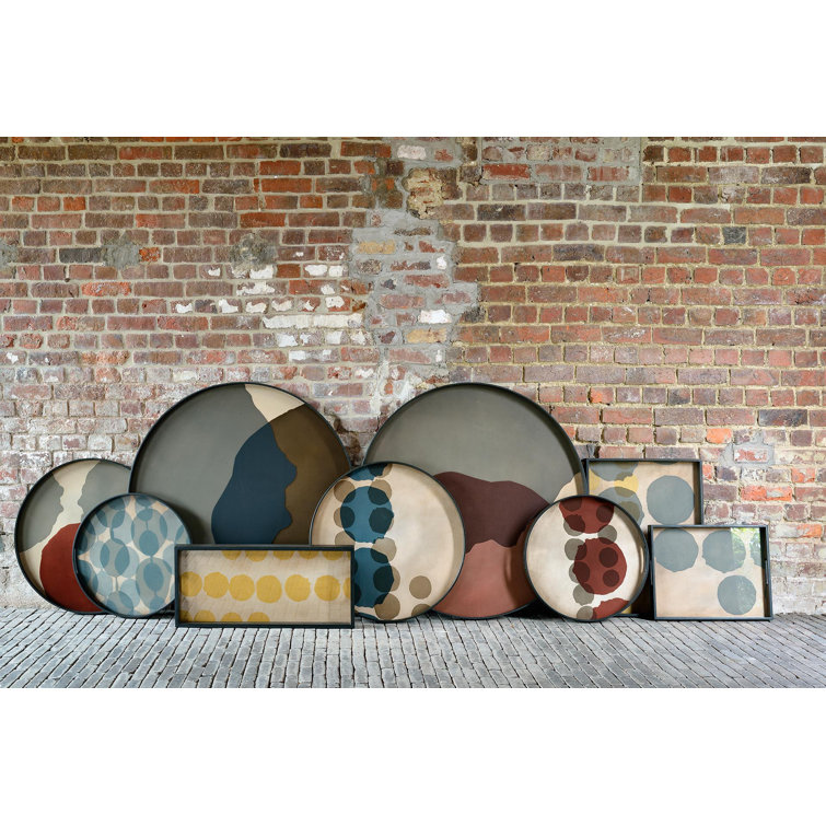 Round Black Wooden Tray with Glass Inlay