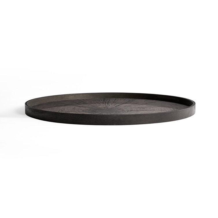 Black Wooden Round Decorative Tray - 36.5 Inch