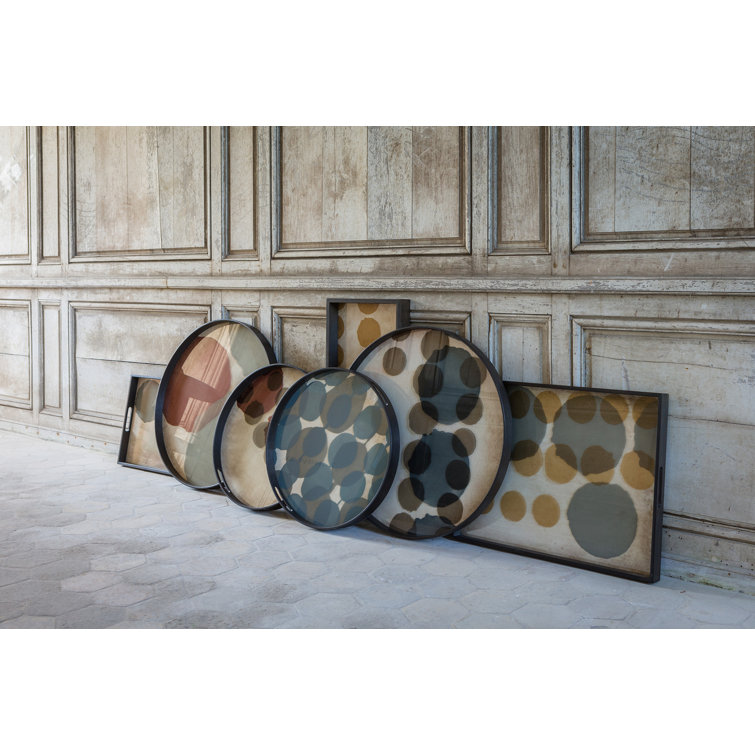 Round Black Wooden Tray with Glass Inlay