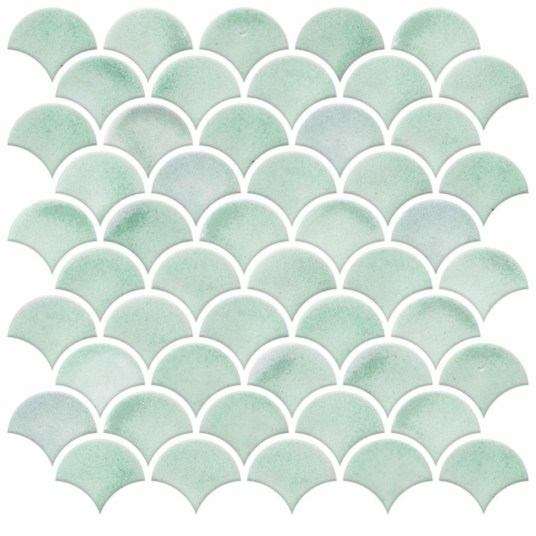 Aqua Scallop Peel and Stick Vinyl Mosaic Tile Backsplash