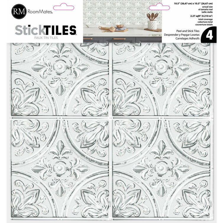 Victorian White Tin Peel and Stick Backsplash Tiles