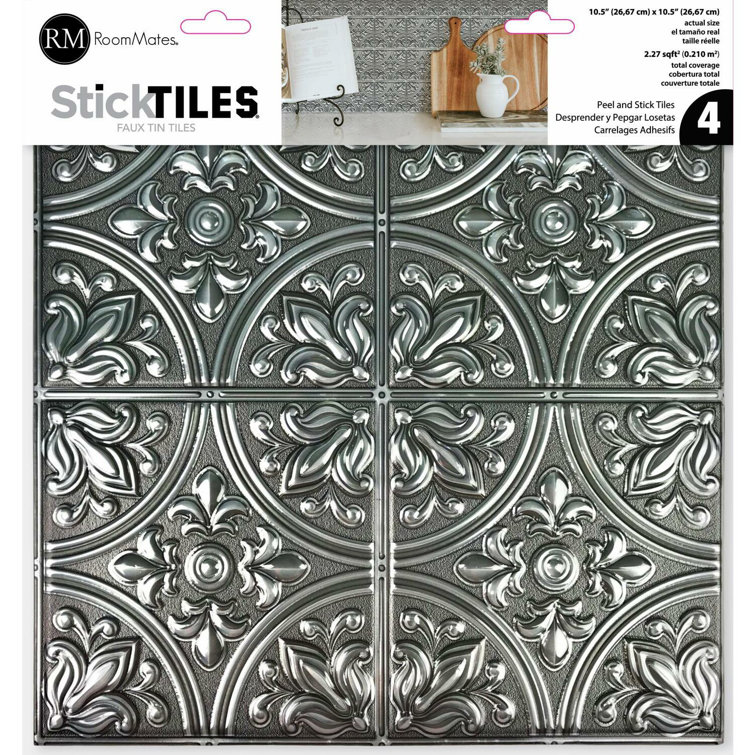 Victorian Silver Tin Peel and Stick Square Tiles