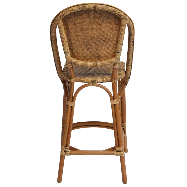 Alanis Antique Brown Rattan Counter Stool with Herringbone Weave