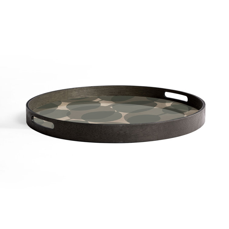 Round Black Wooden Tray with Glass Inlay