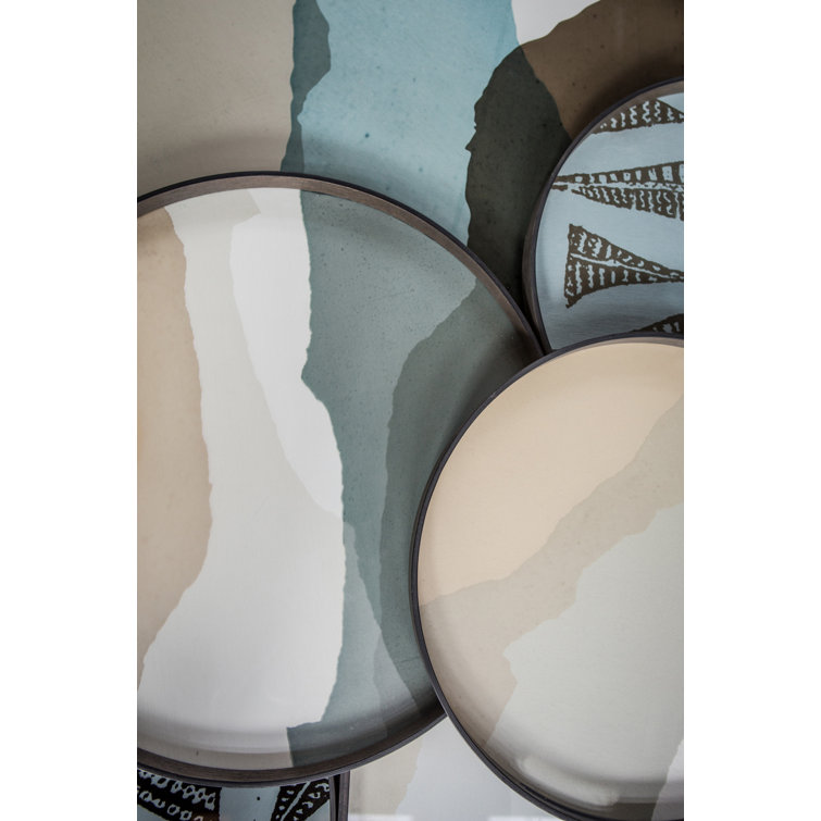 Slate Wabi Sabi Round Glass Tray with Autumn Tones, 24.5 Inch
