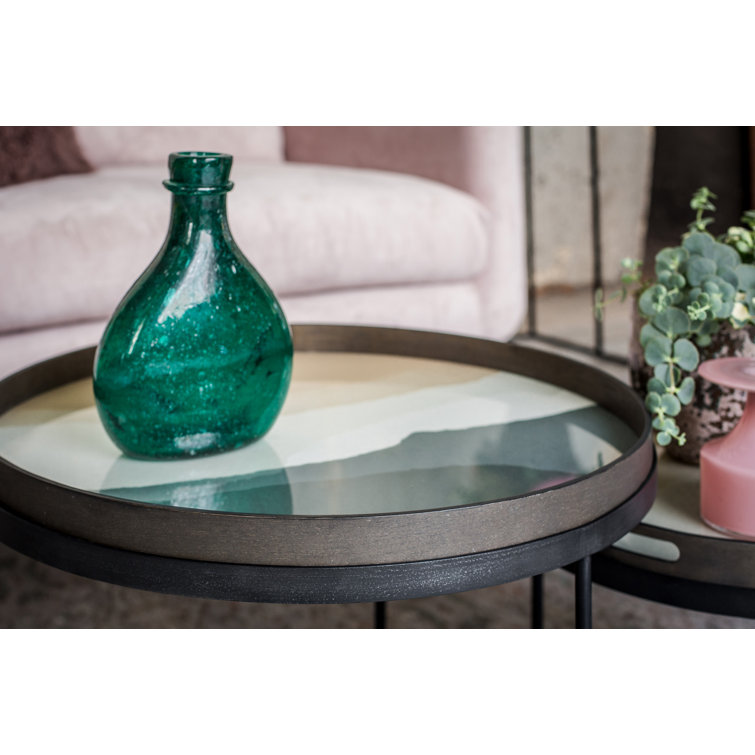 Slate Wabi Sabi Round Glass Tray with Autumn Tones, 24.5 Inch