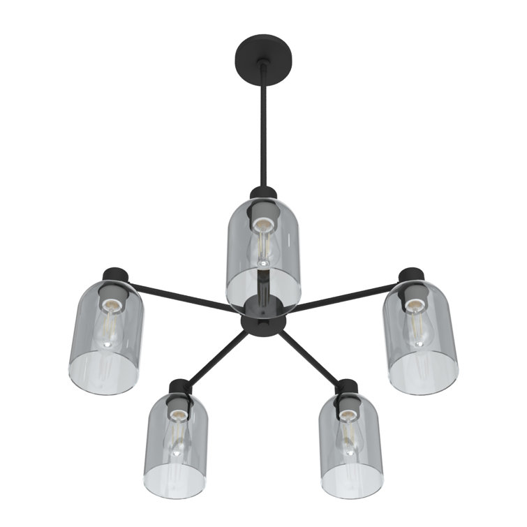 Black Iron 5-Light Chandelier with Smoked Glass Shades