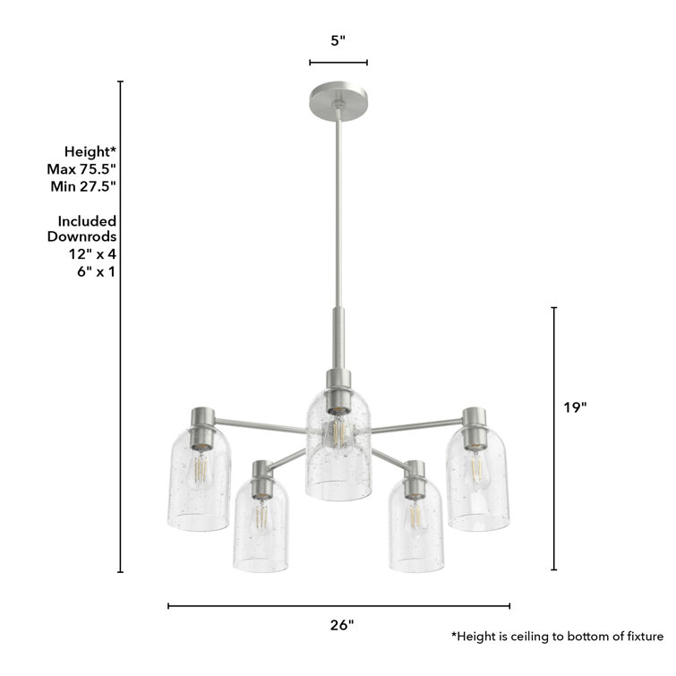Lochemeade 5-Light Brushed Nickel Seeded Glass Chandelier