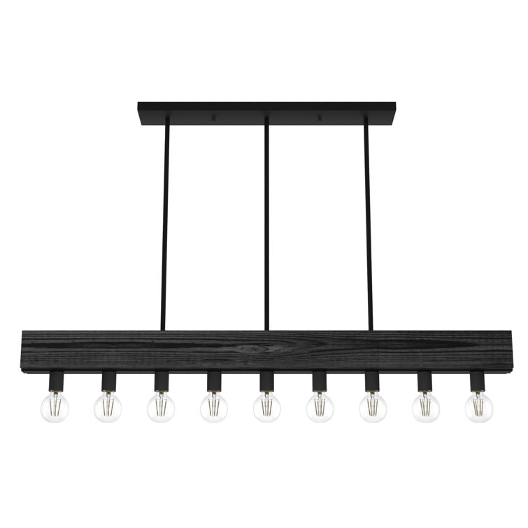 Donelson Black Iron and Wood 9-Light Linear Chandelier