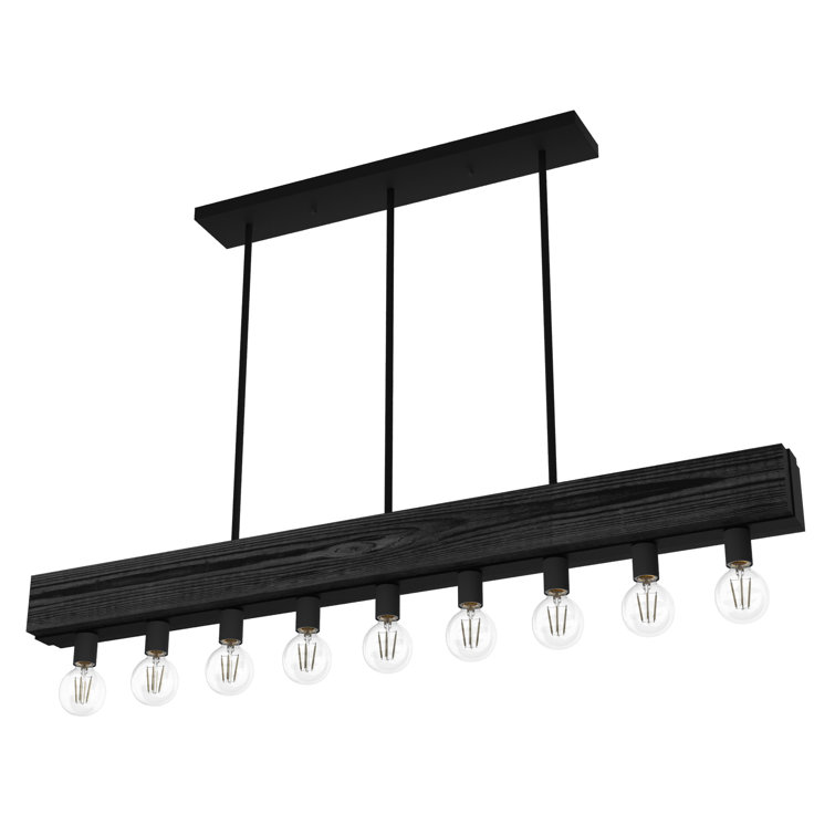 Donelson Black Iron and Wood 9-Light Linear Chandelier