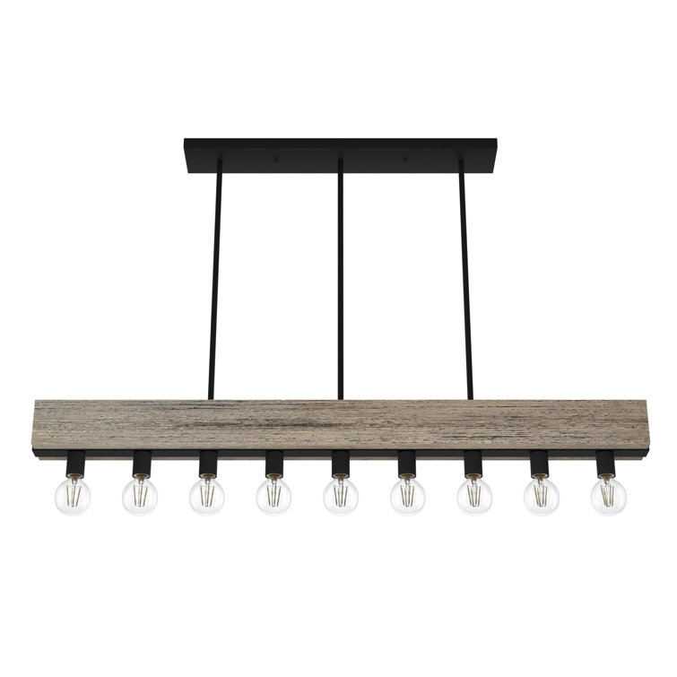 Donelson Rustic Iron 9-Light Wood Accented Linear Chandelier