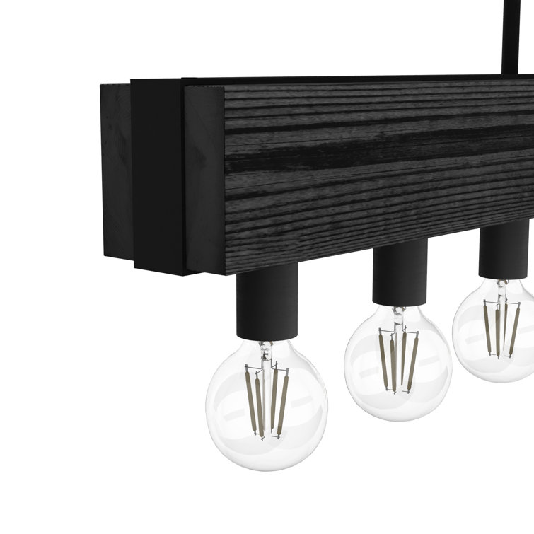 Donelson Black Iron and Wood 9-Light Linear Chandelier