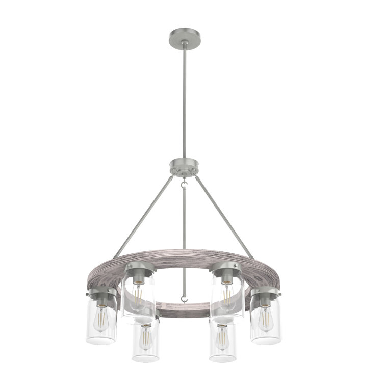 Devon Park Rustic 6-Light Wagon Wheel Nickel Chandelier with Glass Shades