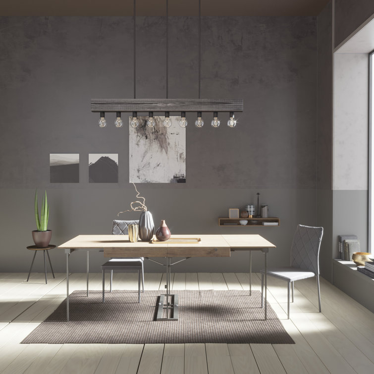 Donelson Black Iron and Wood 9-Light Linear Chandelier