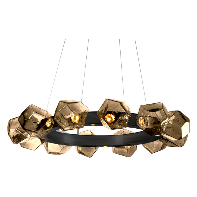 Gem Radial Matte Black LED Chandelier with Handblown Glass Shades