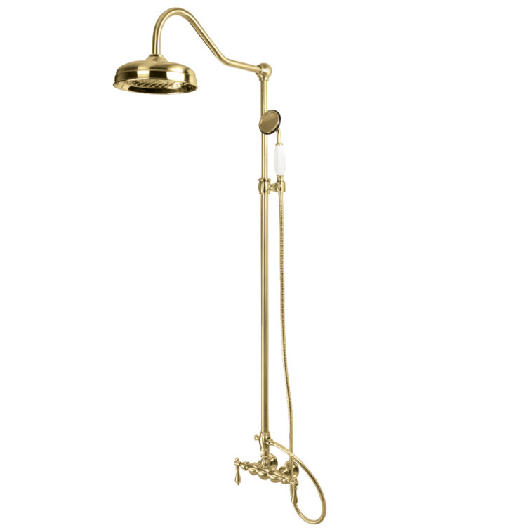 Brushed Brass Adjustable Height Multi-head Rain Shower System
