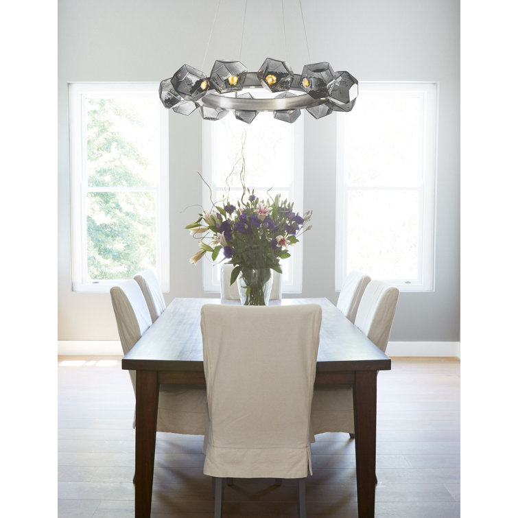 Gem Radial 36" Gilded Brass Drum Chandelier with Handblown Glass Shades