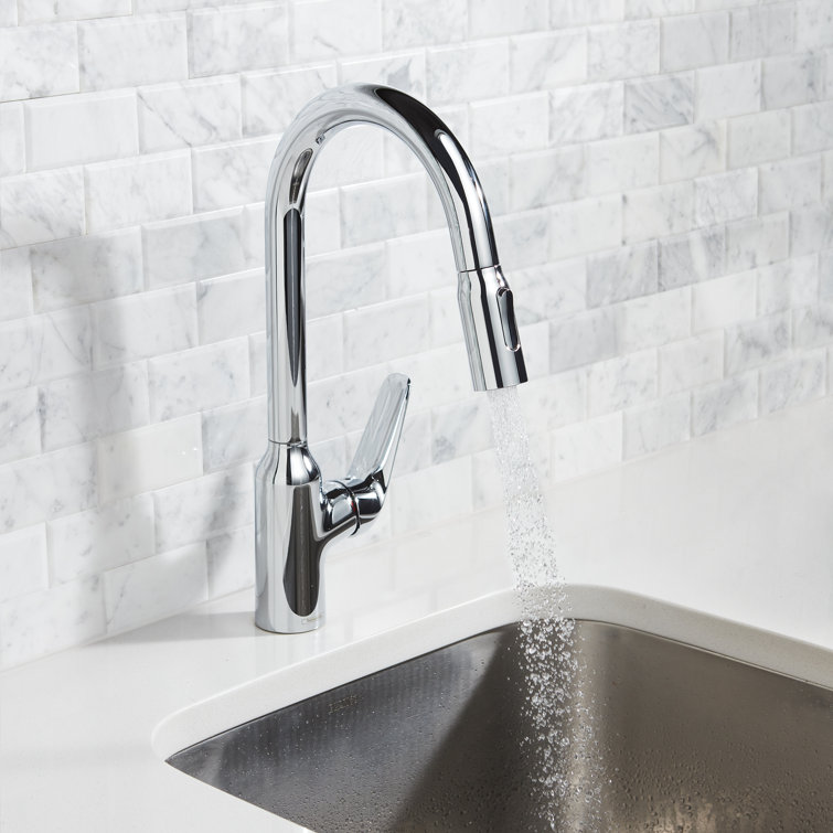 Chrome Single Handle Pull-Down Kitchen Faucet with Spray
