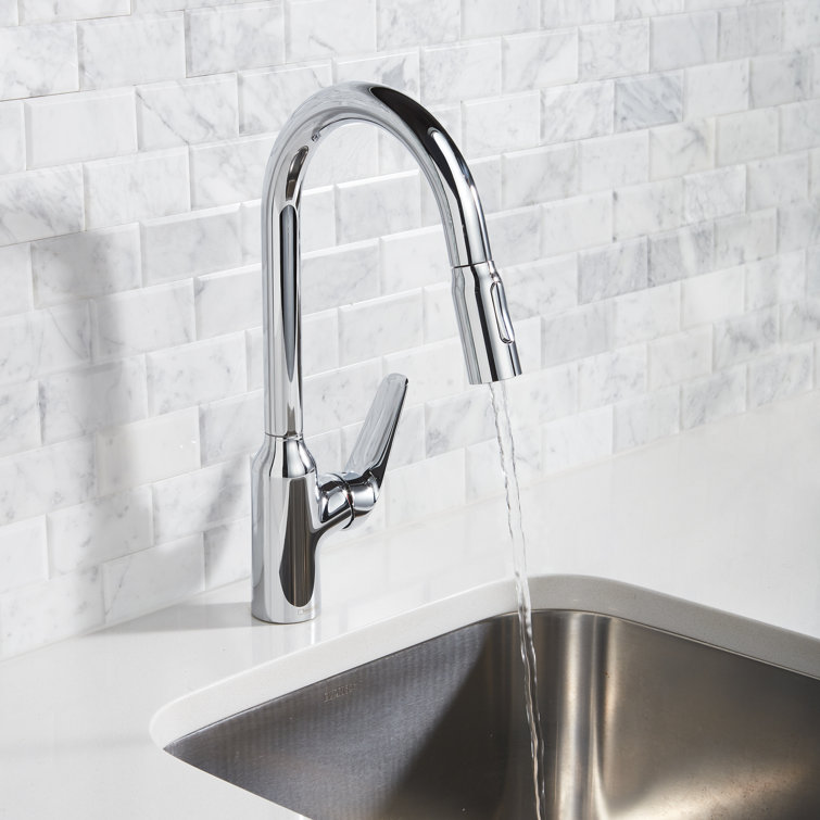 Chrome Single-Handle Pull-Down Kitchen Faucet with Spray