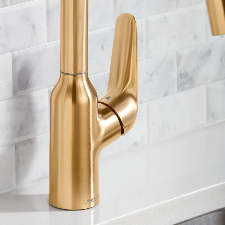 Elegant HighArc Brushed Gold Optic Kitchen Faucet with Pull-out Spray
