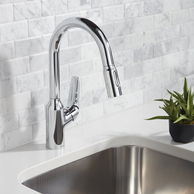 Chrome Single Handle Pull-Down Kitchen Faucet with Spray