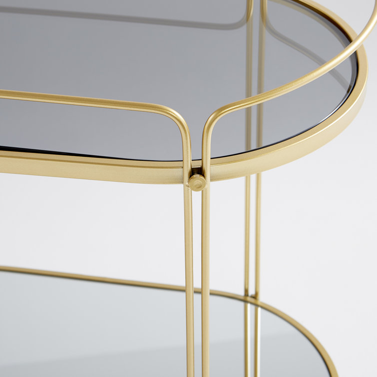 Contemporary Motif Gold Oval Bar Cart with Glass Shelves