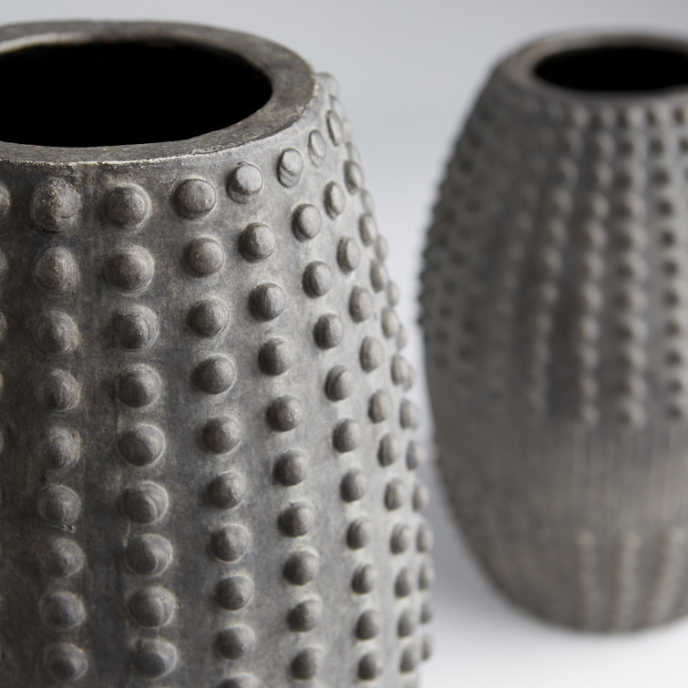 Gray Ceramic Ribbed Decorative Table Vase