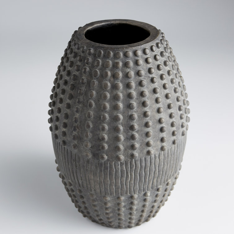 Gray Ceramic Ribbed Decorative Table Vase