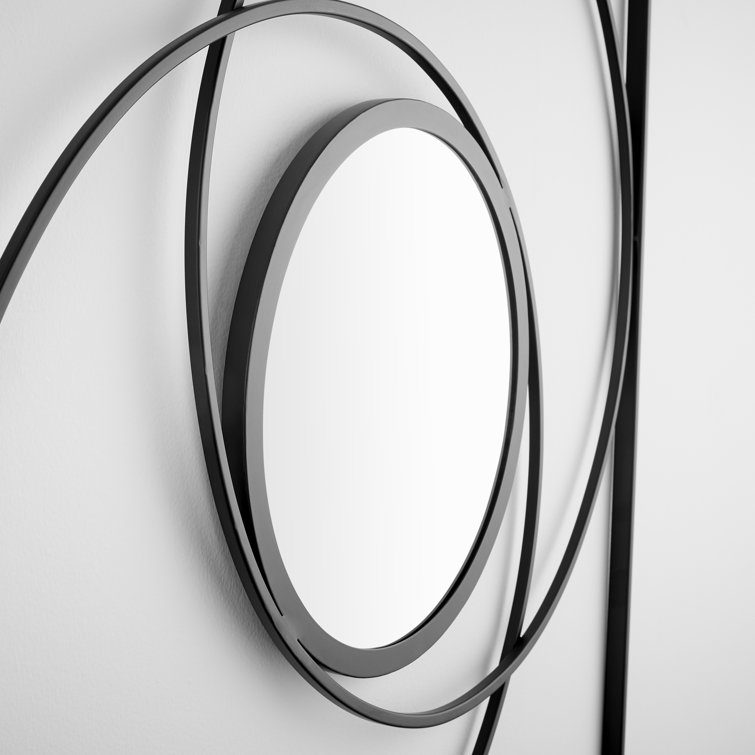 Contemporary Black Iron Geometric Wall Mirror 35.25"