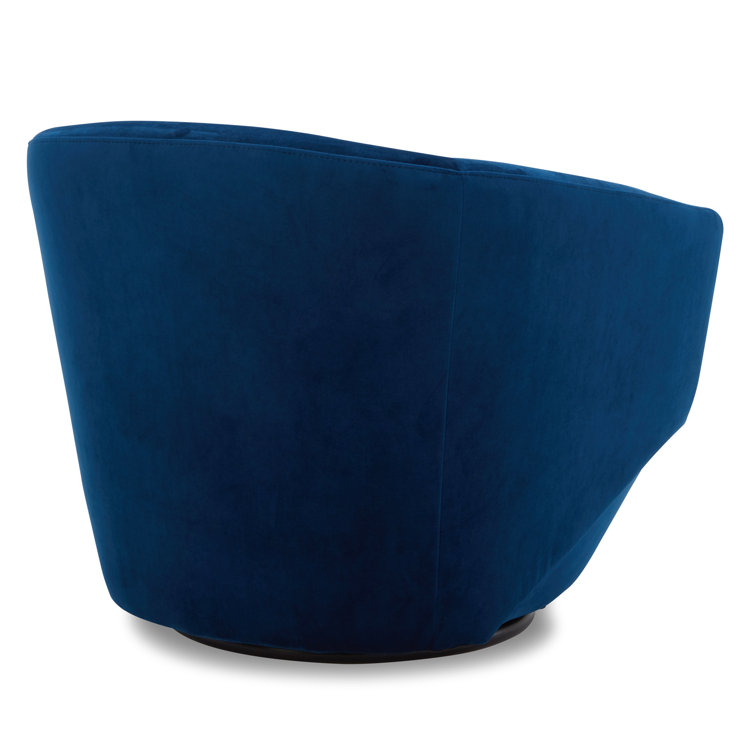 Blue Velvet Swivel Barrel Accent Chair with Wood Frame